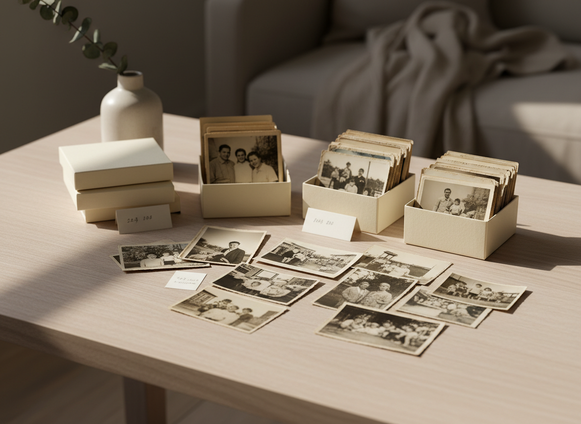 Printed photos and slides ready to be digitized
